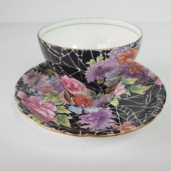 Vintage Shelley China “Black Chintz” Cup & Saucer – 1937 Registered Design - Picture 4 of 10